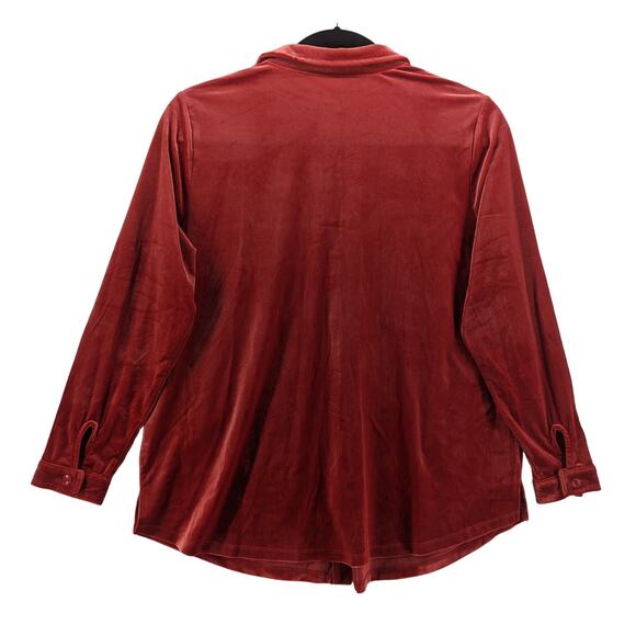 Charter Club Velour Shirt XL Ravishing Red Velvet Womens Button Down Long Sleeve - Picture 2 of 12